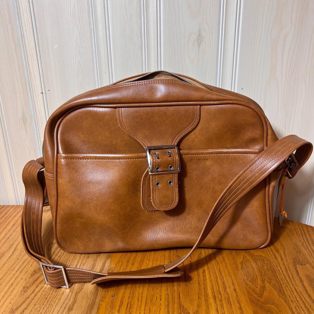 Vintage Brown Vinyl Leather Crossbody Bag Retro Messenger Bag WITH KEYS - Picture 15 of 15